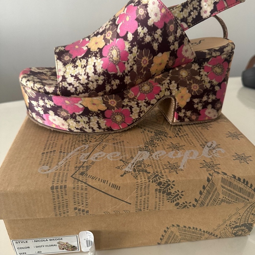 Free People Floral Wedges - Pink and Brown